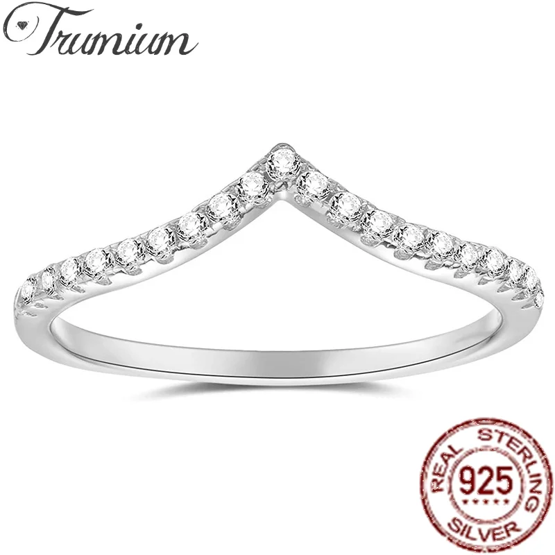 

Trumium 925 Sterling Rings V Shape Inlaid Zircon Ring For Women Love Ring Shining Wedding Band Fine Jewelry Gift free engraving