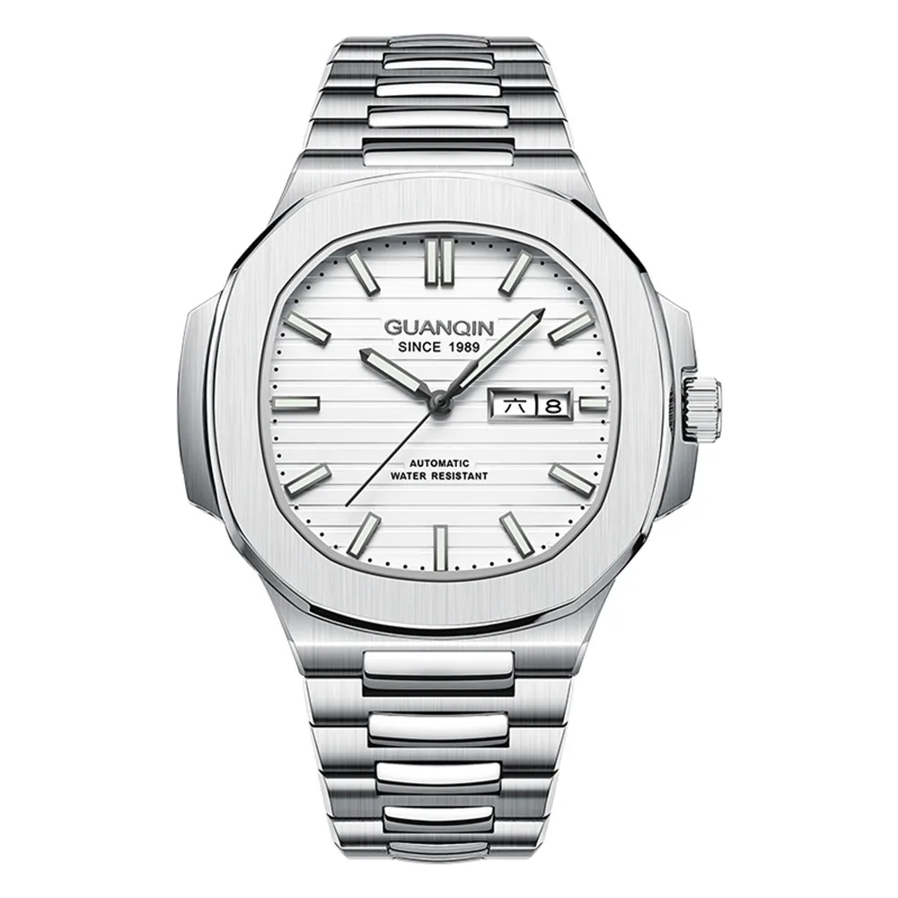 

GUANQIN Week Calendar Mechanical Men Clock Sport Elegant Luminous Stainless Steel Wristwatch Sapphire Crystal 8205 Movt Watch