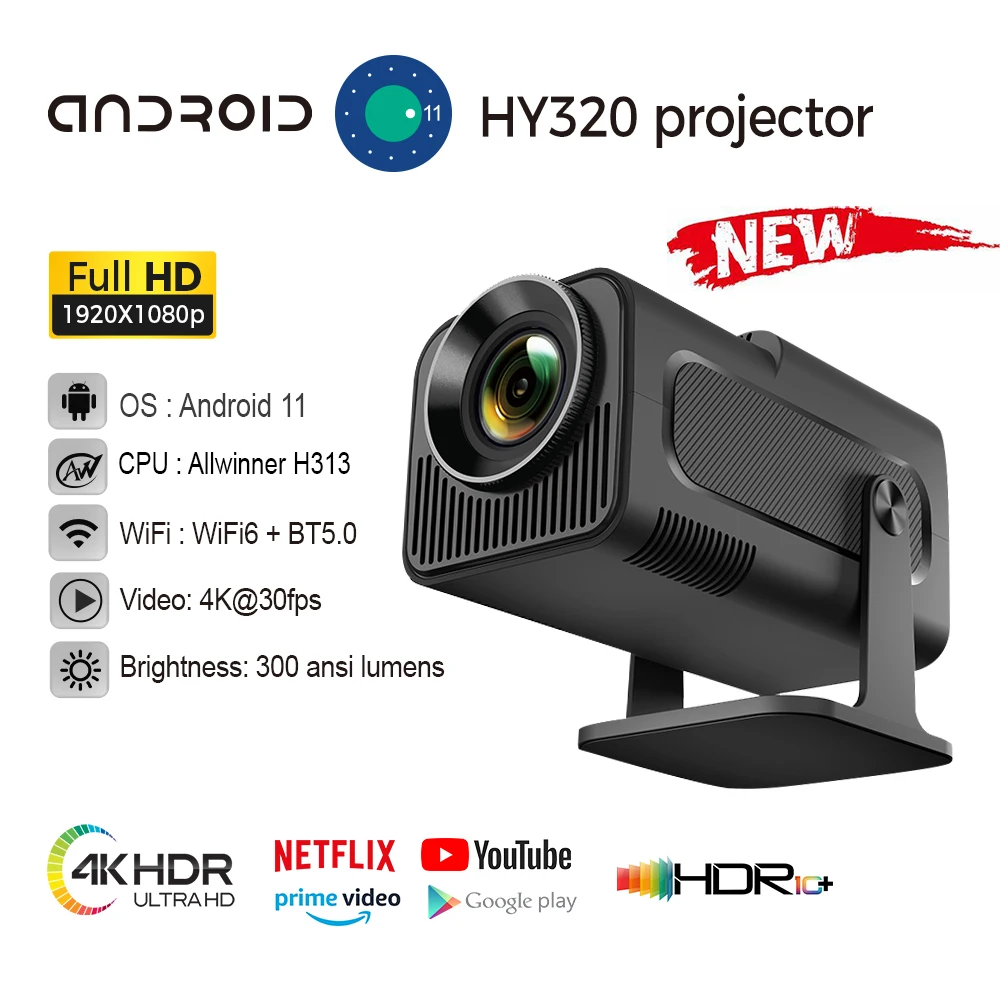 

Original HY320 Projector 4K Native 1080P Dual Wifi6 BT5.0 Cinema Outdoor Portable Projetor HY300 Upgrated Android 11 390ANSI