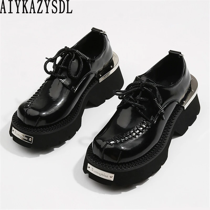 AIYKAZYSDL Patent Leather Square Toe Loafers Mocassins Oxfords Lace Up Metallic Derby Shoes Platform Chunky Flat Heel Creepers
AIYKAZYSDL Patent Leather Square Toe Loafers Mocassins Oxfords Lace Up Metallic Derby Shoes Platform Chunky Flat Heel Creepers