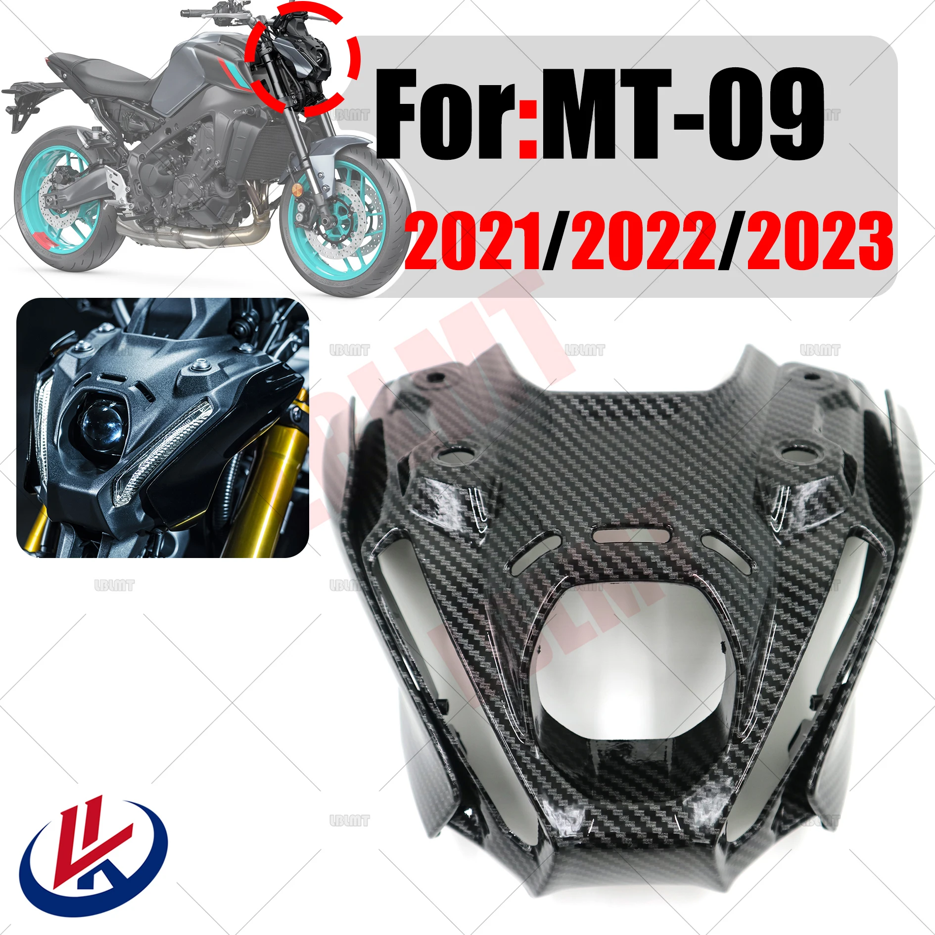 

Headlight fairing Carbon Fiber Painted Look Upper nasal mask front steering signal bracket For YAMAHA MT09 MT-09 2021 2022 2023