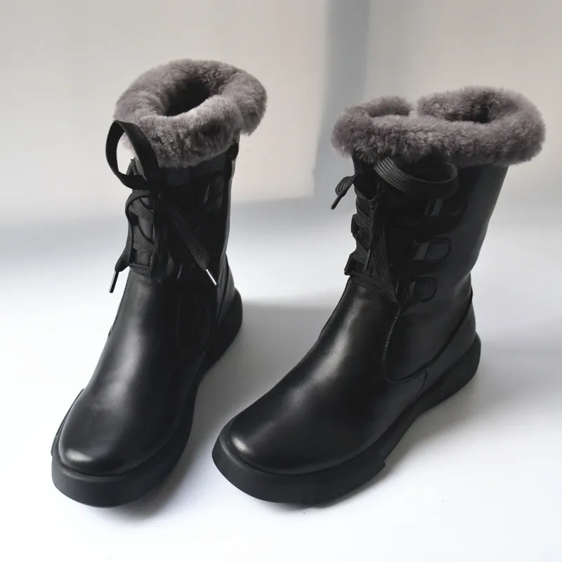 

Winter women's high boots, cowhide with thick wool inside, soft and warm snow boots cold-proof