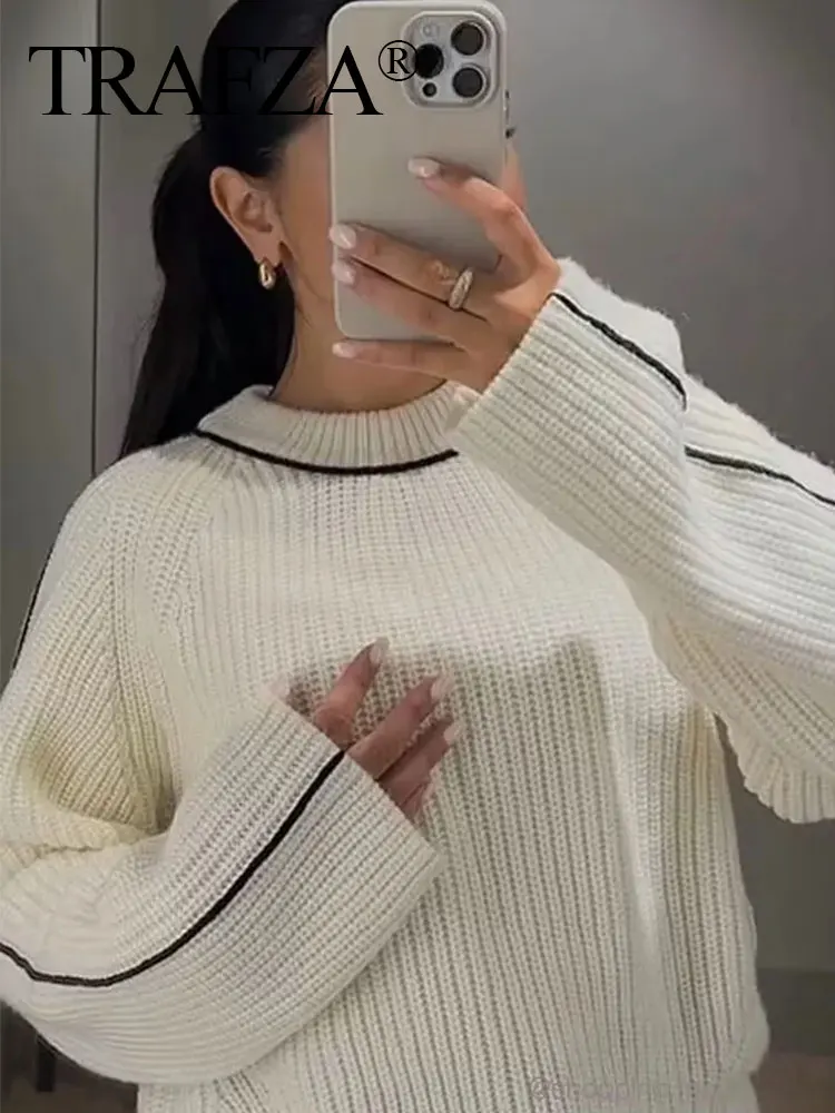 TRAFZA 2023 Autumn Pullovers For Women Fashion Solid Knitted Loose Sweaters Female Vintage Elegant Streetwear Women's Sweater
TRAFZA 2023 Autumn Pullovers For Women Fashion Solid Knitted Loose Sweaters Female Vintage Elegant Streetwear Women's Sweater