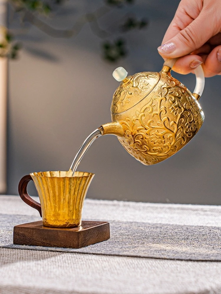 Чистый серебро 999 заварочный чайник ручной работы позолоченный Qin Quan сплетенный Лотос Семья Серебряный Горшок новый продукт