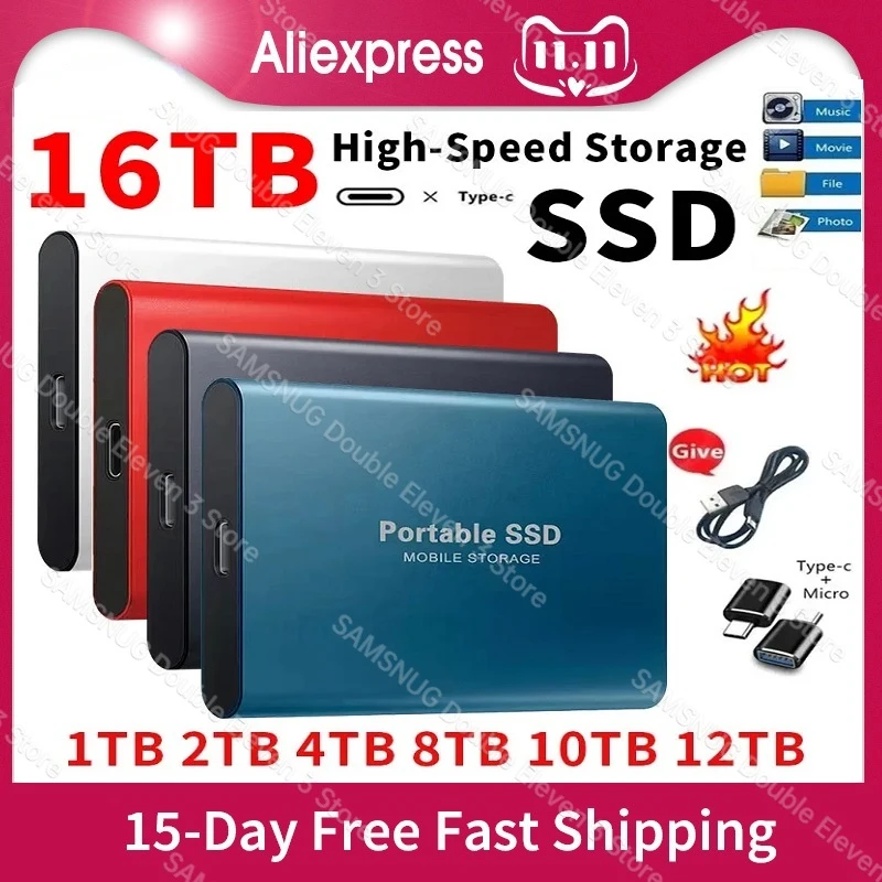 Portable SSD 1TB/2TB External Solid State Drive USB 3.0/Type-C Hard Disk 256TB High-Speed Storage Device hdd For Laptops/Phone
Portable SSD 1TB/2TB External Solid State Drive USB 3.0/Type-C Hard Disk 256TB High-Speed Storage Device hdd For Laptops/Phone