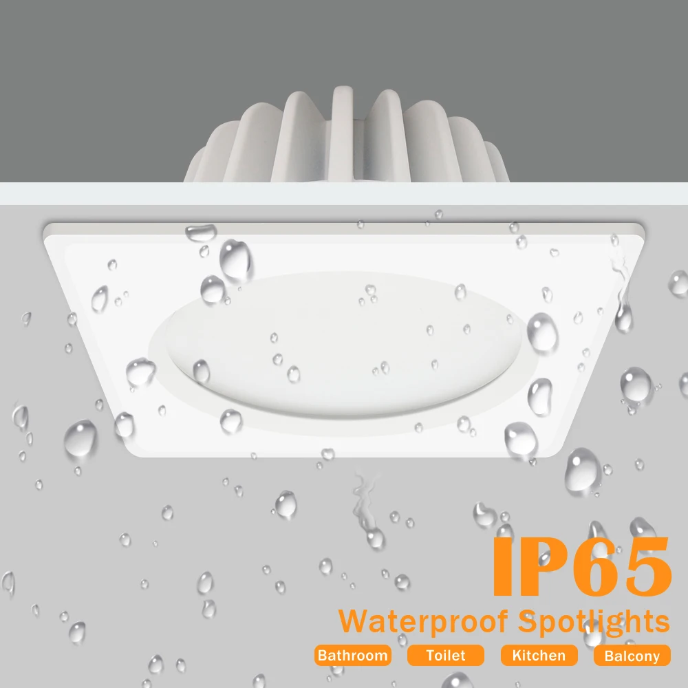 

Square Recessed LED Spot lights IP65 Waterproof Ceiling Lamp Anti-glare 7w 9w 12w 15w 18w Kitchen Bathroom Toilet Balcony Light