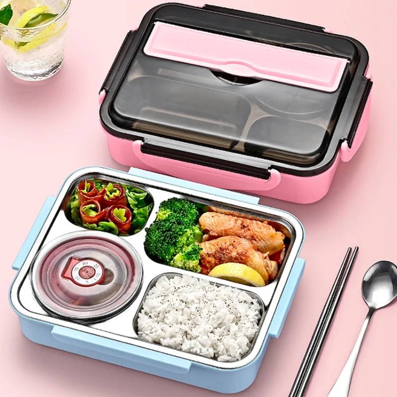 

Stainless Stee Lunch Box Bento Box for Kids Soup Bowl Spoon Chopsticks Bag Food Storage Container Office Portable Dinnerware
