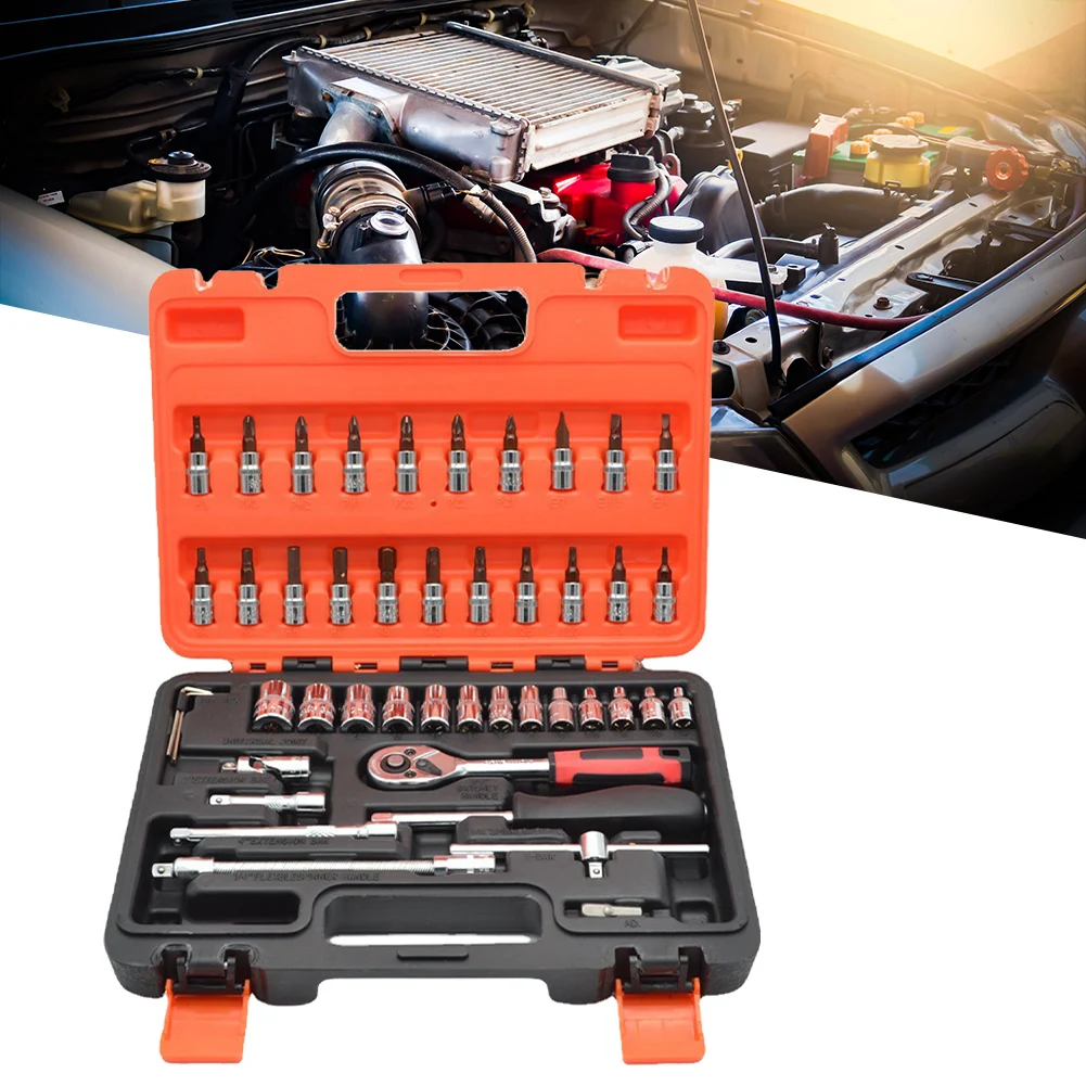 

46 Pcs Socket Set Car Repair Tool Pawl Socket Spanner Screwdriver Tool Kit CR-V Ratchet Torque Wrench Socket Ratchet Wrench Set