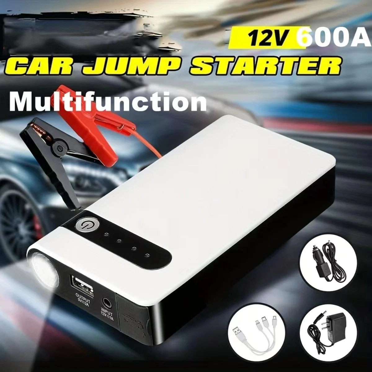 

12V 600A Car Jump Starter Emergency Battery Booster Quick Start Power Bank With LED Flashlight Charger For Phone