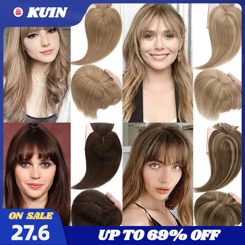 

Silk Base Topper Clip In Real Human Hair Wigs Women Toupee Hairpiece With Bangs Blonde Hair Toppers For Women Hair Extensions