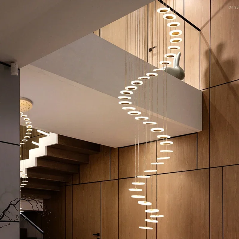 

Chandelier Modern minimalist duplex floor hall fashion atmosphere Nordic living room lamp villa spiral staircase long hanging