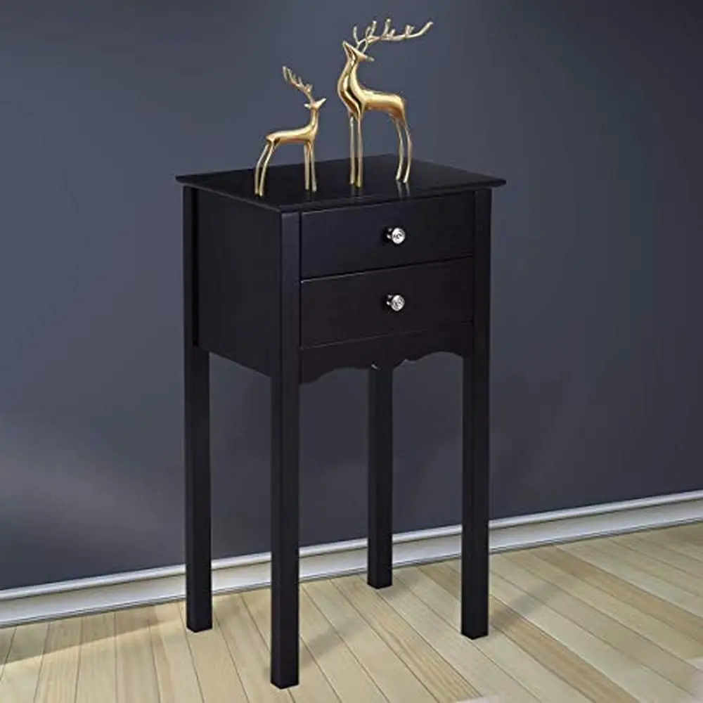 

Bedroom Nightstand Storage Side Table 2 Drawers Multi-Purpose Living Room End Table Metal Handles Black Waterproof MDF 16x13x30