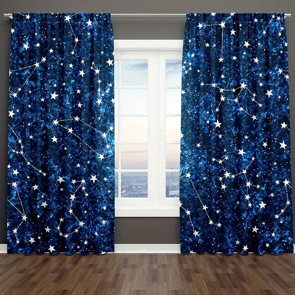 

2pcs Galaxy Curtains Outer Space Nebula Universe Starry Sky Stars Printed Curtain For Bedroom Living Room Window Drapes Home