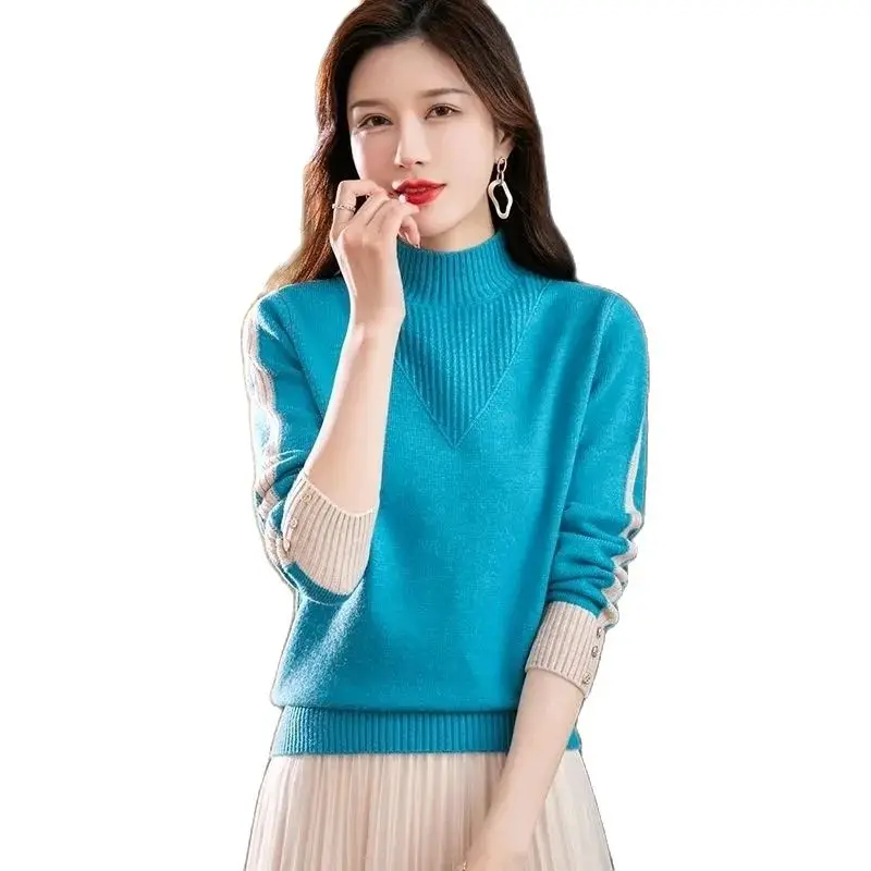 

Fall Winter 2024 Joker New Loose High-Grade Wool Pullover Female Fashion Wear Knitted Bottoming Shirt Short Sweater Female