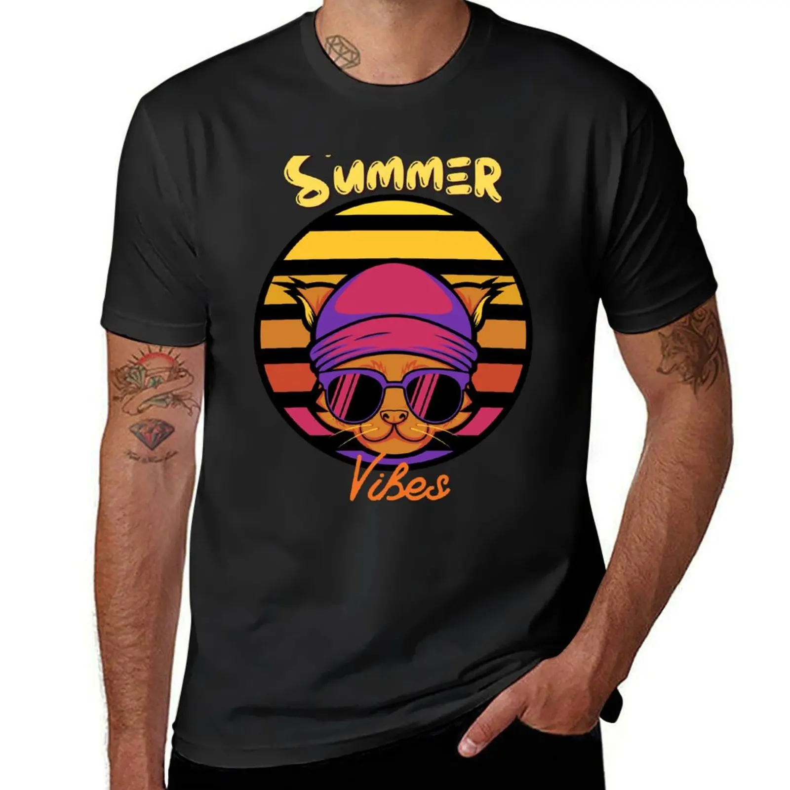 

Sunshine Summer Vibes Palm Trees Beach Retro Tropical Summer T-Shirt graphics customs design your own workout shirts for men