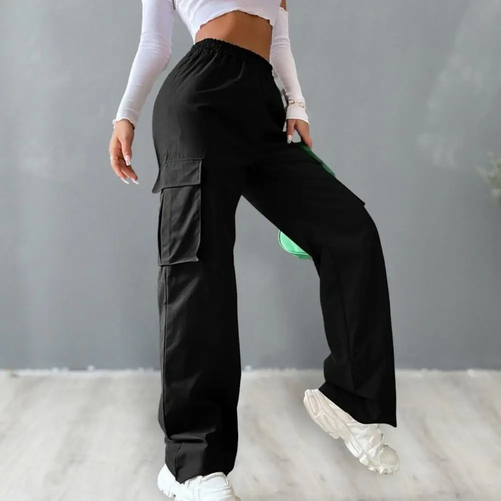 

Женские брюки-карго с эластичным поясом, широкие брюки с карманами, Повседневная Уличная одежда в Корейском стиле для весны