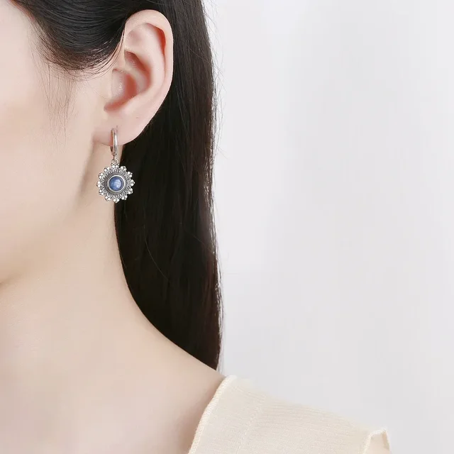 Boucles d'oreilles flocon de neige en kyanite naturelle pour femme, argent regardé 925, boucles d'oreilles rondes, bijoux vintage, cadeaux, 6mm 2