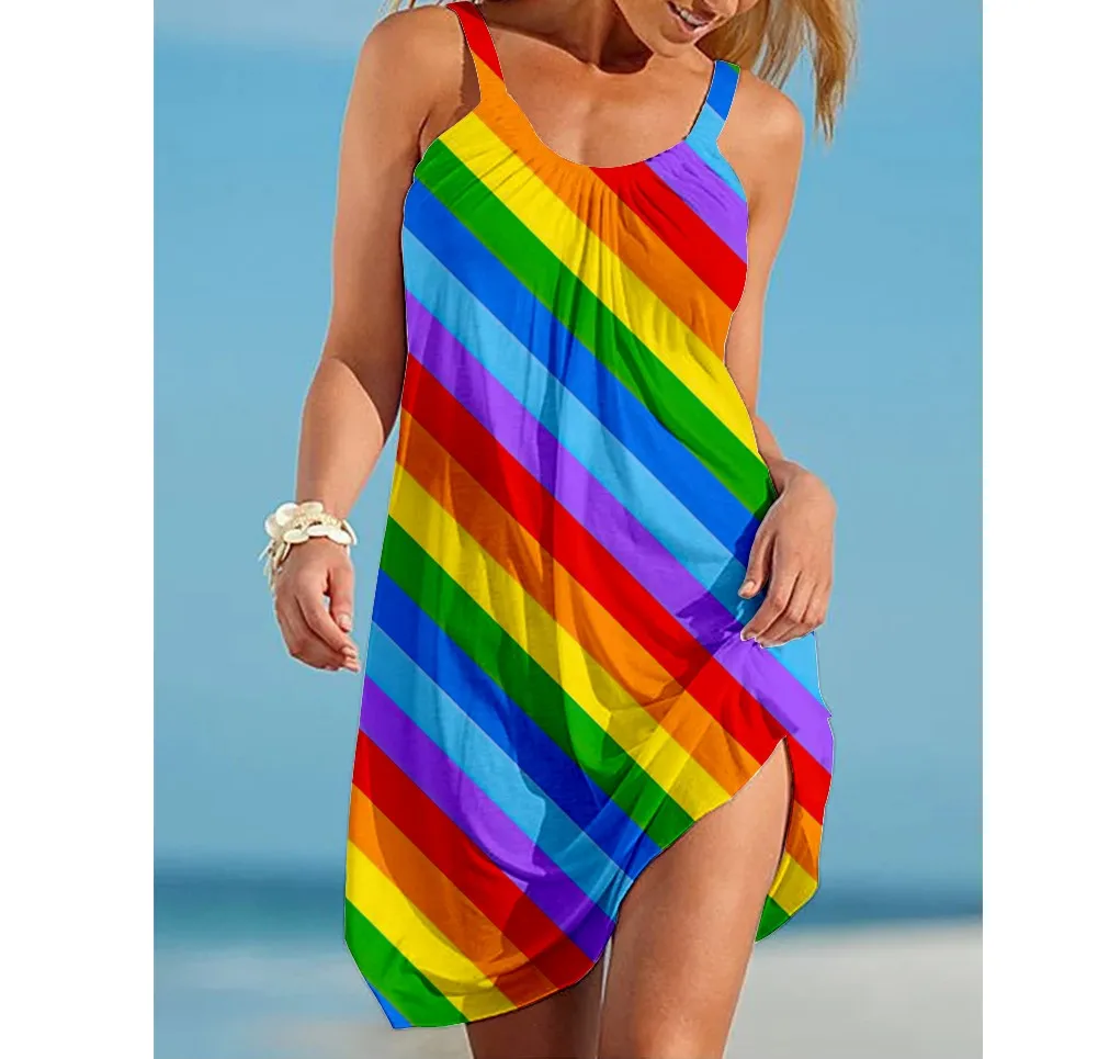 Summer Rainbow Colorful Tie Dye Printed Sexy Beach Dress Women Sleeveless Dresses Party Beachwear Girls Sling Midi Night Dress
Summer Rainbow Colorful Tie Dye Printed Sexy Beach Dress Women Sleeveless Dresses Party Beachwear Girls Sling Midi Night Dress