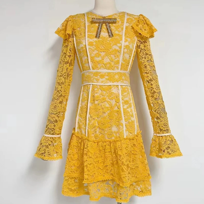 Women Elegant Designer Mini Lace Dress Long Flare Sleeve Slim Fit Embroidery Short Casual Summer Dress
Women Elegant Designer Mini Lace Dress Long Flare Sleeve Slim Fit Embroidery Short Casual Summer Dress