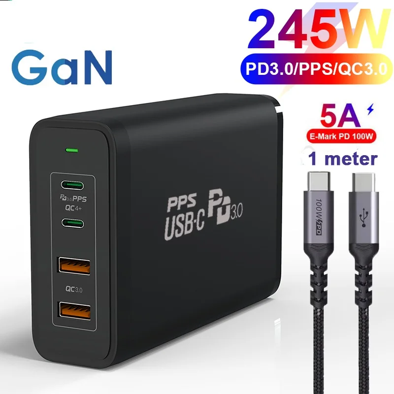 

245W GaN 3 Pro USB-C Power Adapter 4-port Type C Quick Charge 3.0 QC4+ Charger PD 100W PPS 65W Fast Charging for Laptops MacBook