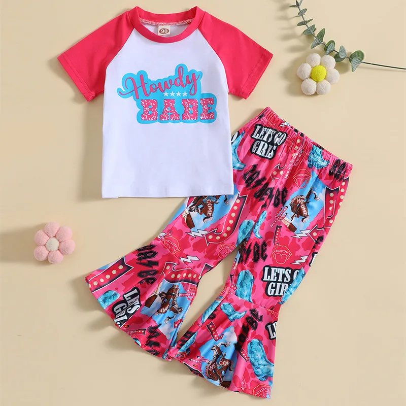 2023 Short-Sleeved Girls' Summer Clothing Cotton T-shirt Letter Print Bell-Bottom Pants Suit
2023 Short-Sleeved Girls' Summer Clothing Cotton T-shirt Letter Print Bell-Bottom Pants Suit