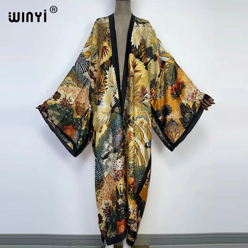 

WINYI Summer Women Cardigan stitch robe Cocktail sexcy Boho Maxi African Holiday Batwing Sleeve Silk feeling Robe kimono CAFTAN