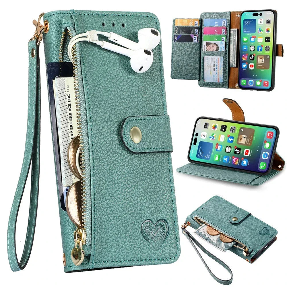 

For Poco X6 NEO X5 F5 Luxury Case Zipper Card Wallet RFID Funda Xiaomi Poco C65 Case Phone M6 Pro X 6 5 C61 M5s M5 5G Book Cover