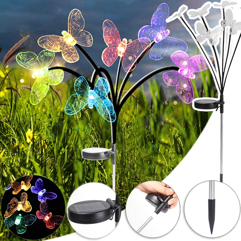 

Цветная лампа-бабочка на солнечной батарее IP65, водонепроницаемая уличная гирлянда для травы, сказочные огни, 6 светодиодов для сада, газона, праздничное украшение