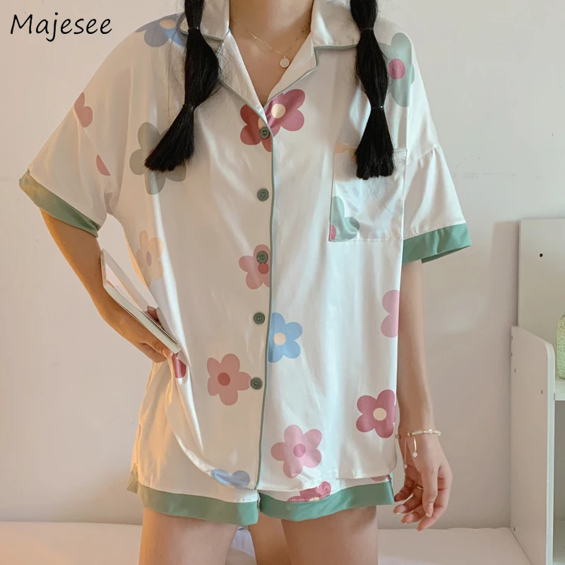 

Pajama Sets Women Lovely Sweet Simple Girls Ulzzang Students High Quality Breathable Cozy Ins Casual Loose Comfortable Pocket