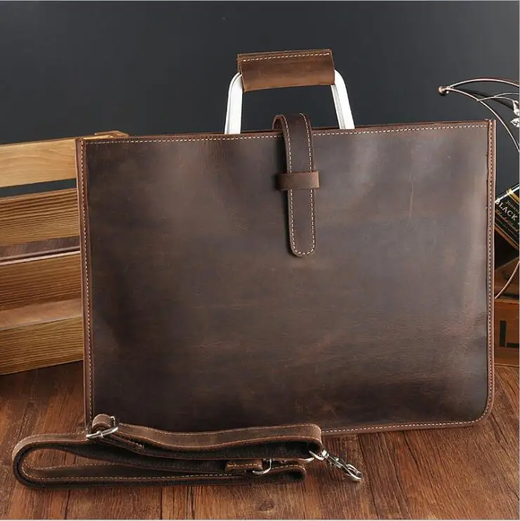 

High Fashion Luxury Clutch Bag Men's A4 File Document Purse Wallet Top Layer Ipad Leather Business Bag Briefcase Cowkskin