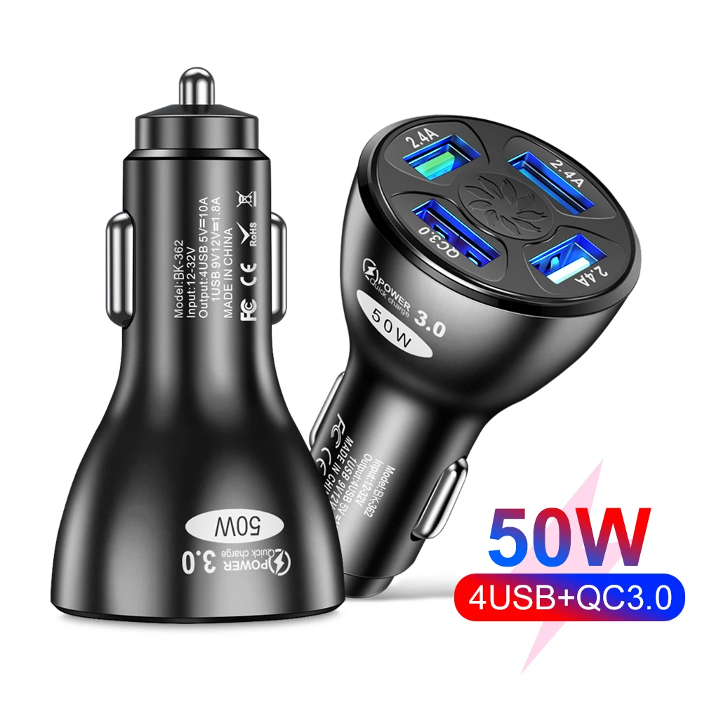 4 Ports USB Car Charger 50W Quick 10A Fast Charging For iPhone 13 Xiaomi Huawei Samsung S22 Mobile Phone Charger Adapter in Car
4 Ports USB Car Charger 50W Quick 10A Fast Charging For iPhone 13 Xiaomi Huawei Samsung S22 Mobile Phone Charger Adapter in Car