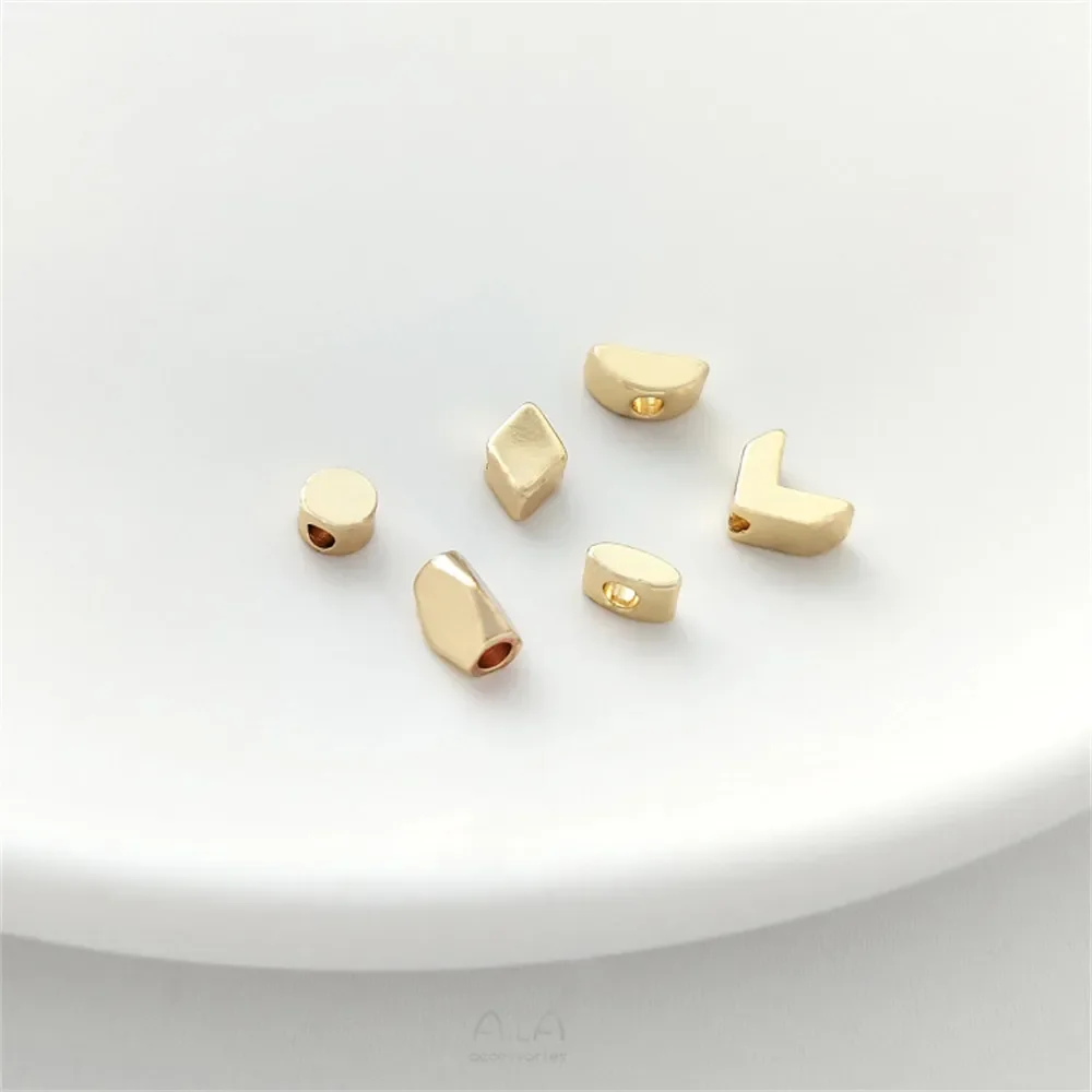 

14K gold coated geometric loose bead cylindrical semi circular hexagonal diamond separated bead handmade DIY bracelet accessorie