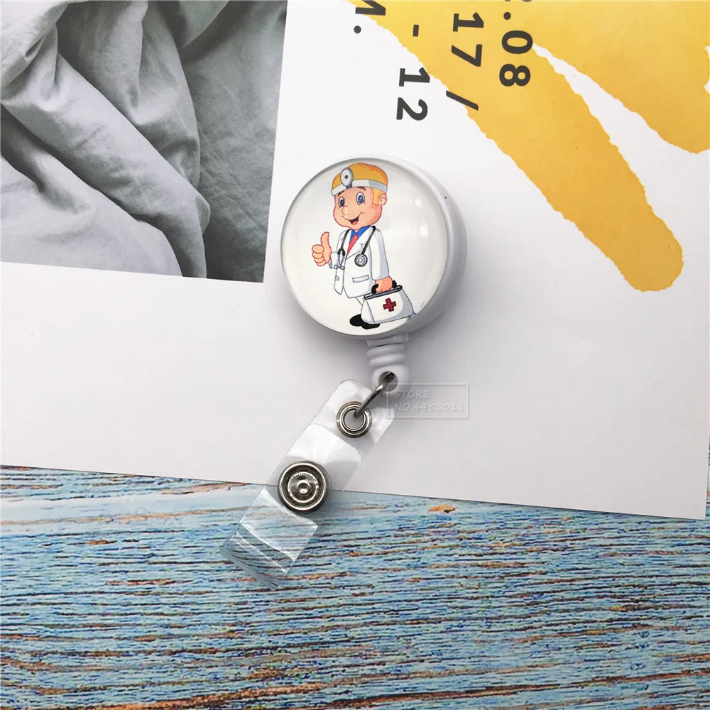 

Elastic Personality Office Supplies Cartoon Name Card Doctor Nurse Badge Clip Retractable Badge Reel Card Case ID Card Holder