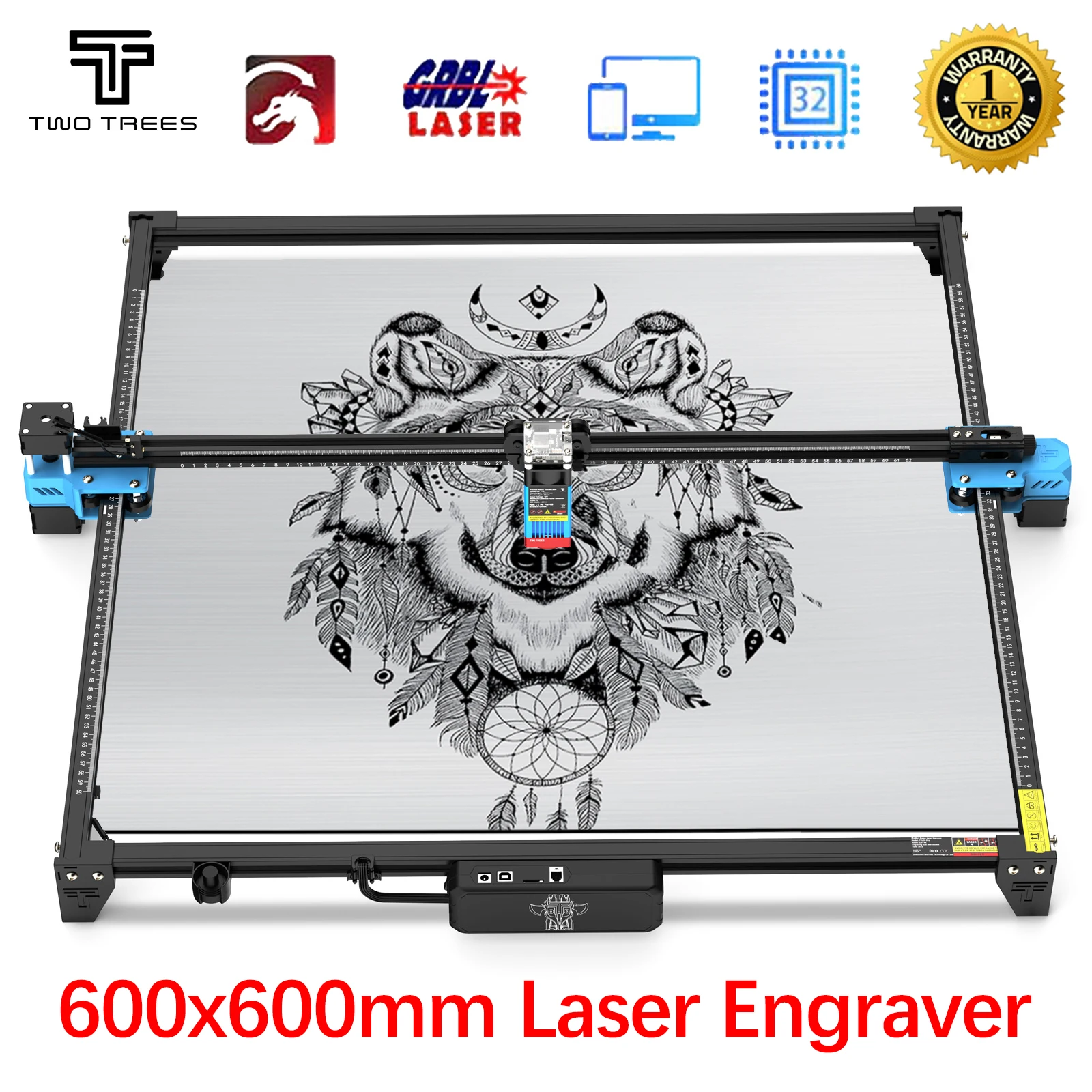 

TwoTrees TTS-55 PRO/TTS-10 PRO CNC Laser Engraver 600x600mm 40W/80W Metal Laser Engraving Machine Wood Leather Cutting Machine