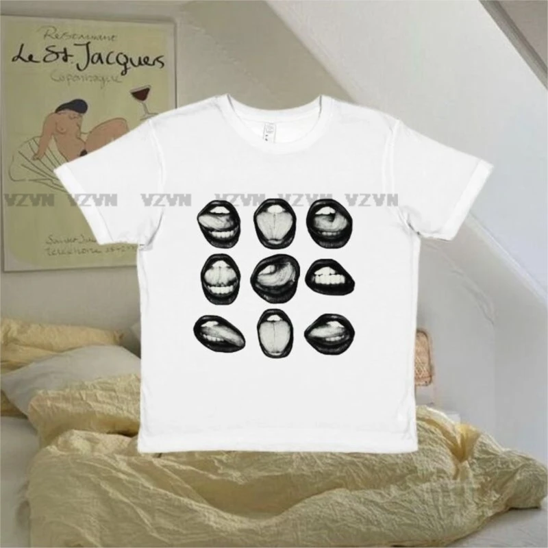 

Y2k Gothic Lips Graphic Streetwear E-Girl Summer Women Punk Harajuku Baby Tee Slim Vintage t-shirt Emo Aesthetic Crop Tops