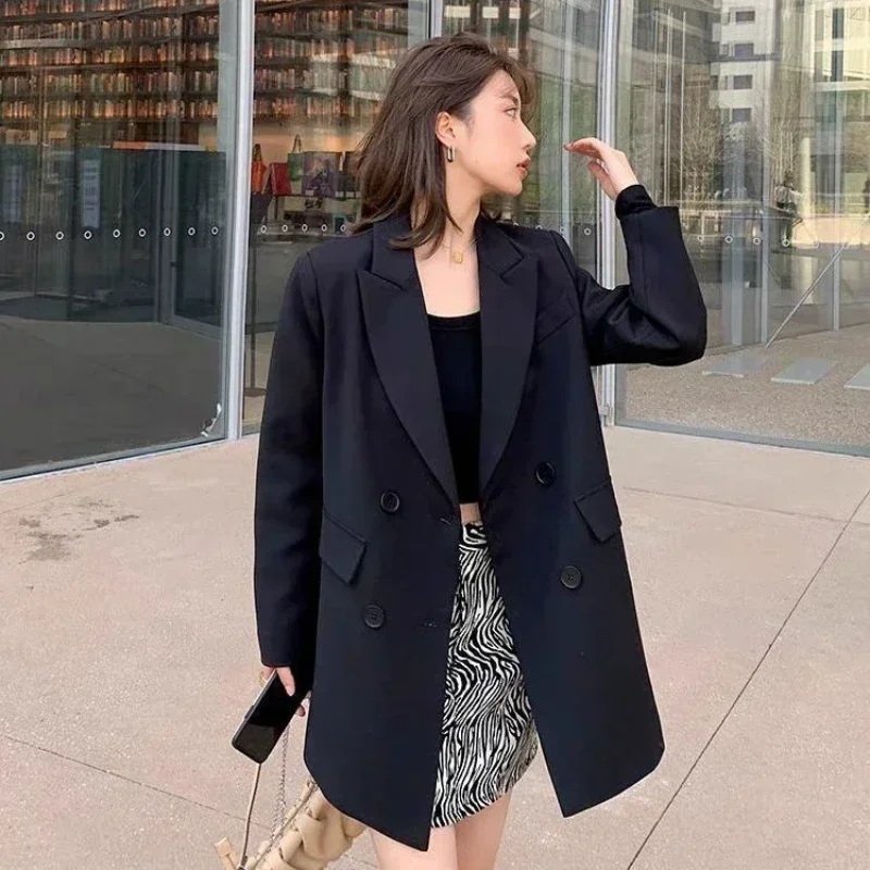 

Loose Long Khaki Jacket Dress Solid Female Coats and Jackets Black Women's Blazers White Over Clothing Outerwear on Promotion In