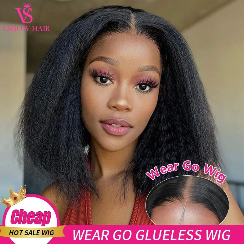 

Wear Go Glueless Kinky Straight 4x6 Lace front Wig Perruque Cheveux Humain Sans Colle Short Bob Wigs Ready To Wear Yaki Straight