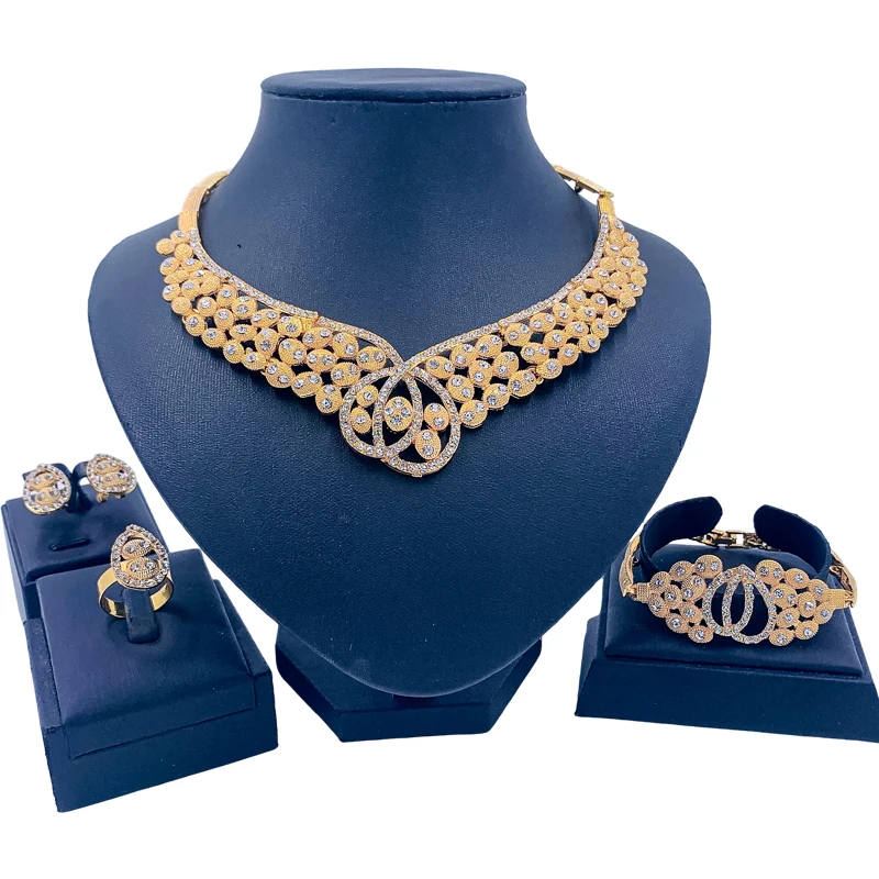 African Bridal Jewelry Sets Wedding Vintage Crystal Necklace Bracelet Earrings Ring for Womens Engagement Gift
African Bridal Jewelry Sets Wedding Vintage Crystal Necklace Bracelet Earrings Ring for Womens Engagement Gift