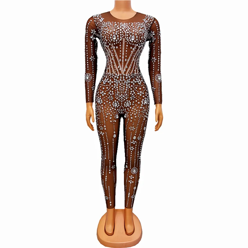 Shiny Rhinestones See Through Long Sleeve Mesh Tight Jumpsuit Women Birthday Prom Evening Party Dance Costume Leotard Stage Wear
Shiny Rhinestones See Through Long Sleeve Mesh Tight Jumpsuit Women Birthday Prom Evening Party Dance Costume Leotard Stage Wear