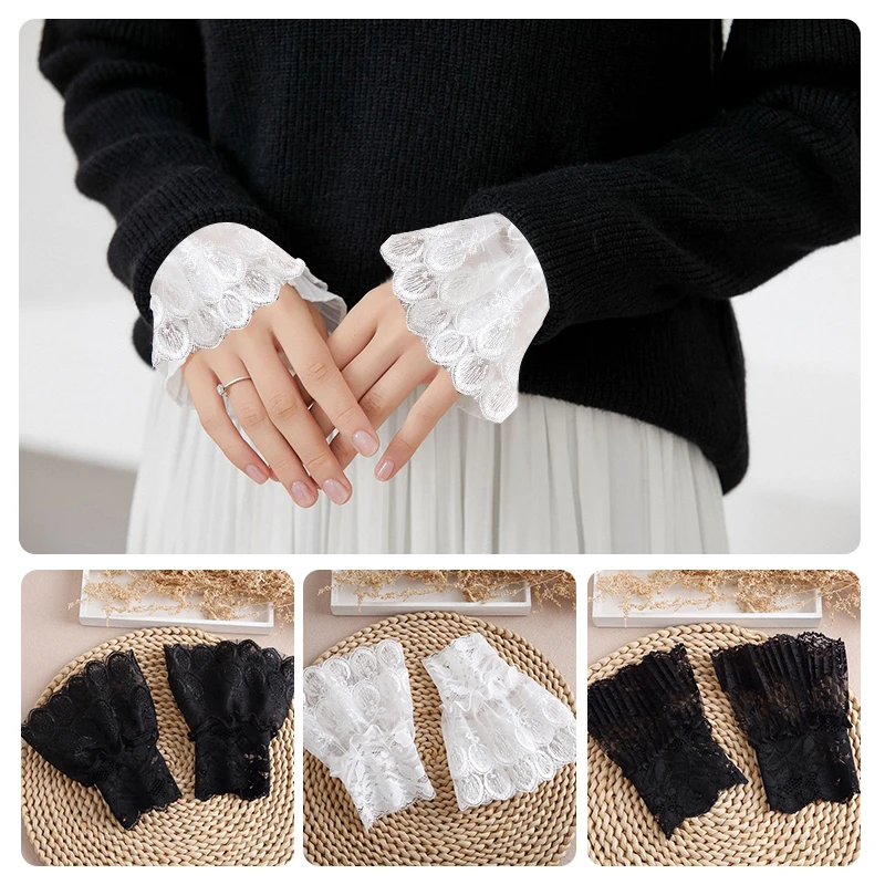 

Female Ruffles Fake Flare Sleeves 3D Lace Wrist Warmers Sweater Arm Cover Lace Cutout Fake Sleeves Cuff Clothes Accessories