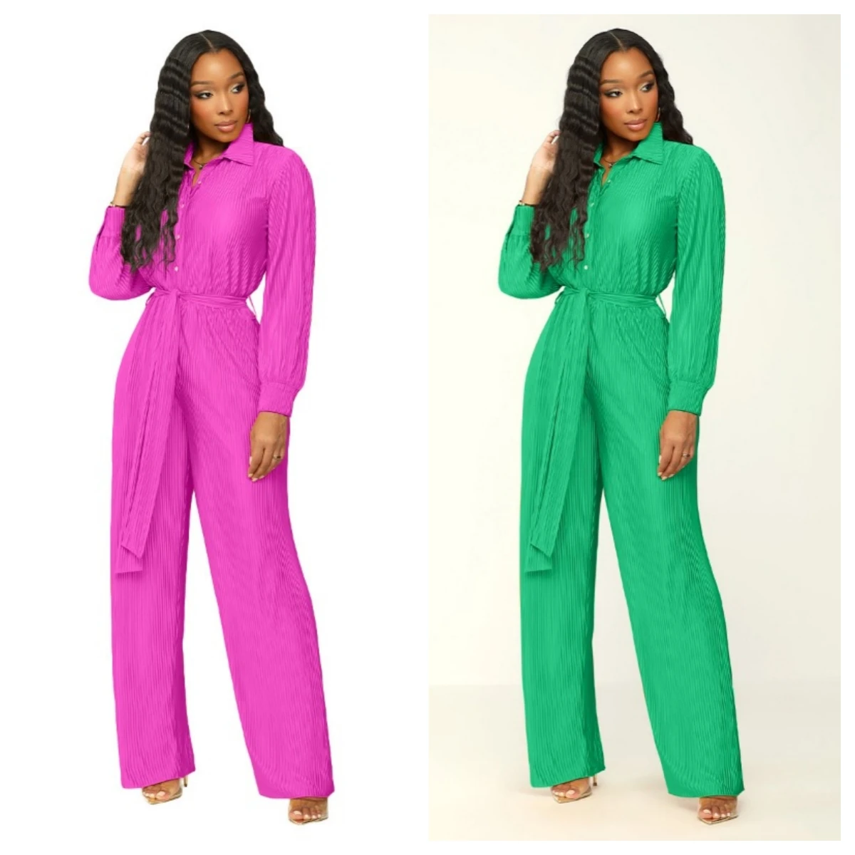 2023 Fall Winter Solid Pleated Loose Jumpsuit with Belt Women Turn Down Collar Long Sleeve Buttons Romper Wide Leg Pants Overall
2023 Fall Winter Solid Pleated Loose Jumpsuit with Belt Women Turn Down Collar Long Sleeve Buttons Romper Wide Leg Pants Overall