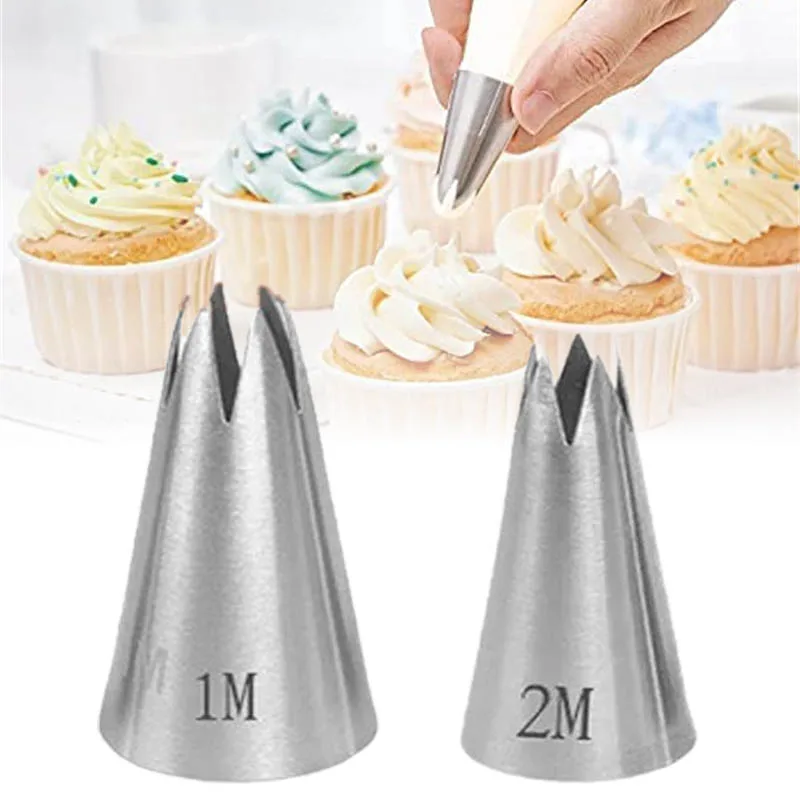 

1/2Pcs #1M#2M Open Star Cream Nozzles Stainless Steel Icing Piping Tips Fondant Pastry Nozzles Cake Dessert Decorating Tools