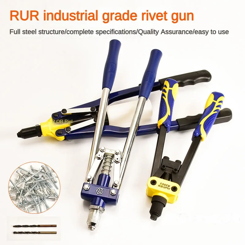 

Industrial Grade Rivet Gun Manual Pull Rivet Nut Nail Rivet Gun 50PCs Metal Rivets 3 Drill Bits Heavy Duty Hand Tool Riveters