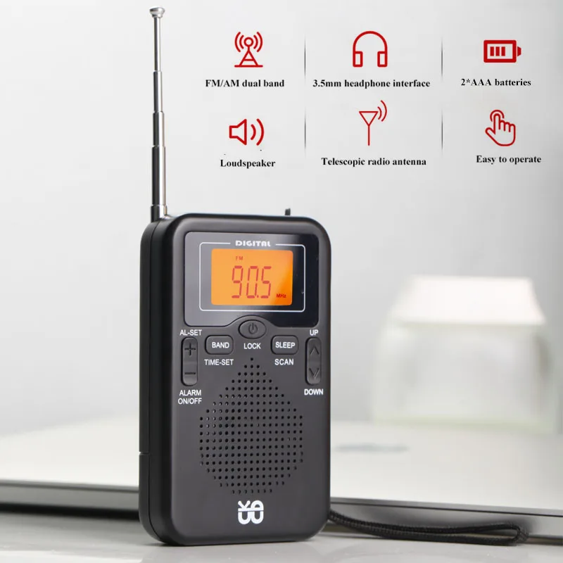 

Mini AM FM Radio Portable Stereo Pocket Radios Speaker with LCD Display Support Time Alarm Best Reception Walkman Radio Player