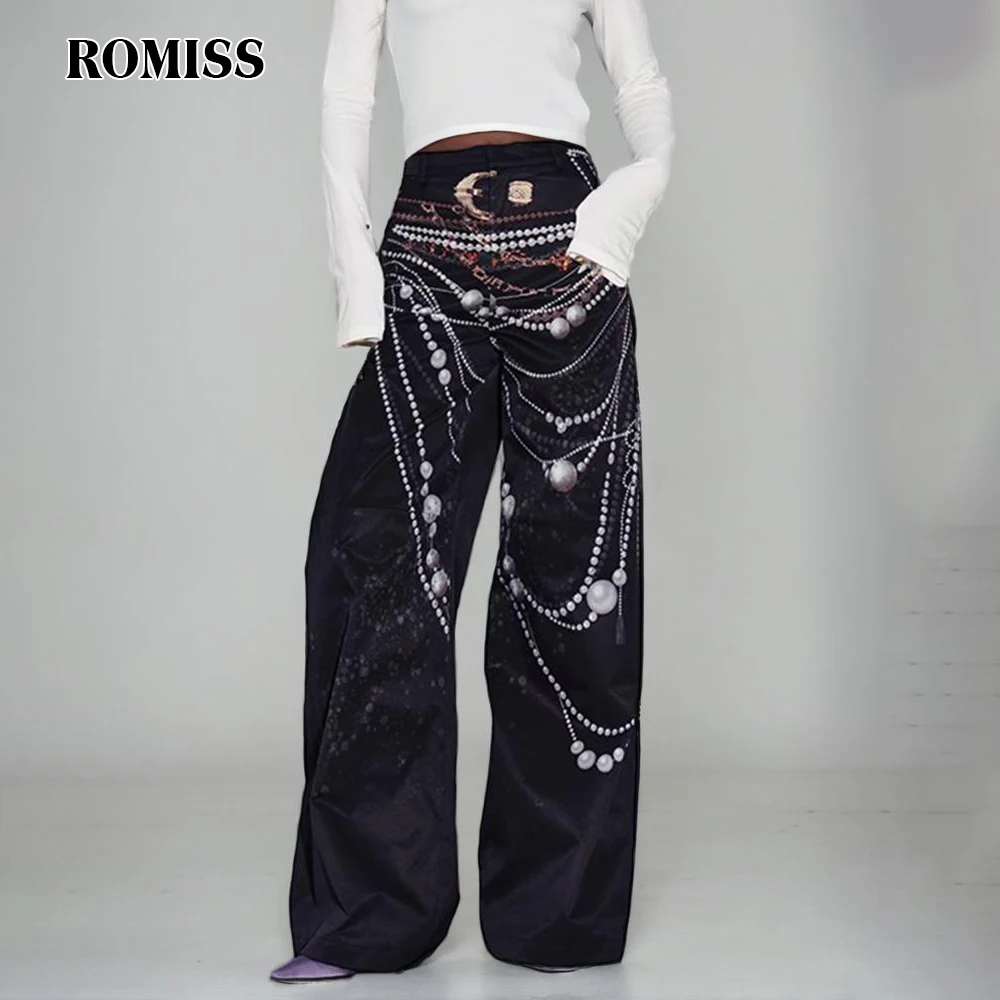 

ROMISS Y2K Hit Color Pants For Women High Waist Patchwork Pockets Loose Folds Streetwear Spring Wide Leg Pants Female 2024 New