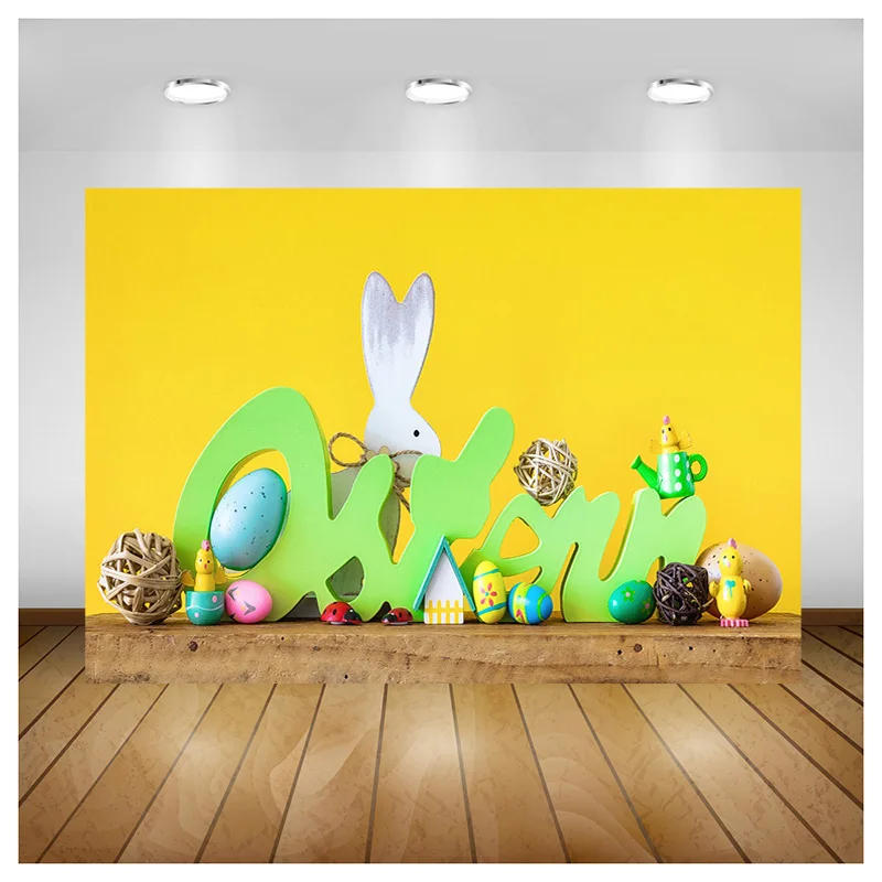 

SHENGYONGBAO Colorful Easter Scene Background Spring Eggs And The Cute Rabbits On The Grass Photography Backdrops Props FE-05
