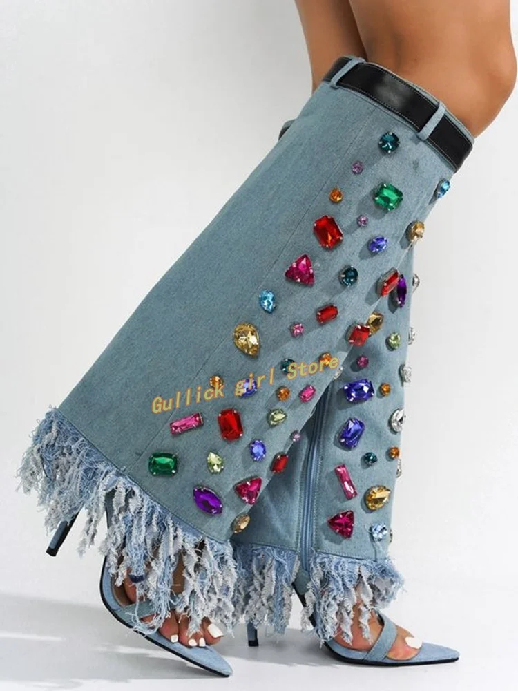 Rhinestone Denim Knee High Boots Stiletto Thin High Heel Sexy Pointed Toe Zipper Runway 2024 Spring Summer Dress Women Boots
Rhinestone Denim Knee High Boots Stiletto Thin High Heel Sexy Pointed Toe Zipper Runway 2024 Spring Summer Dress Women Boots