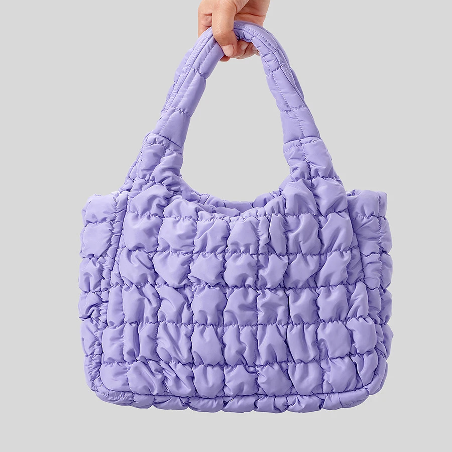 

Casual Candy Color Quilted Women Handbags Padded Tote Bag Nylon Shoulder Crossbody Bags Pleated Shopper Purses 2024