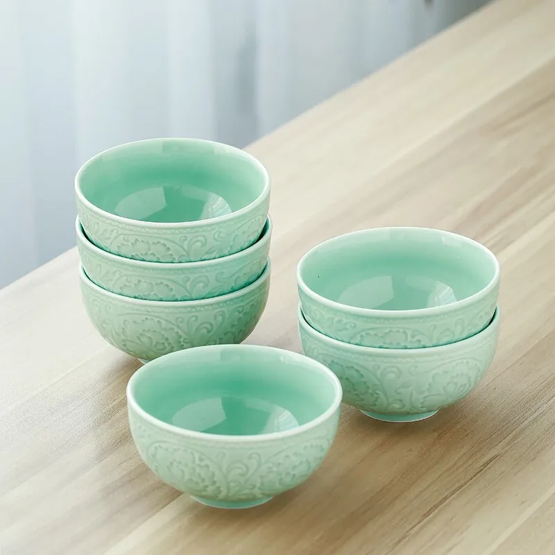 

Набор посуды для суши и керамики, миска для супа, миска для риса, глазурованная высоконогая миска из селадона (4,5 дюйма, 6 шт.)