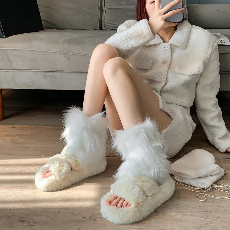 

Women Faux Fur Leg Warmers Girls Lolita Punk Boot Cover Harajuku Fur Foot Warming Cover Women Fall Leggings JK Boots Stocking